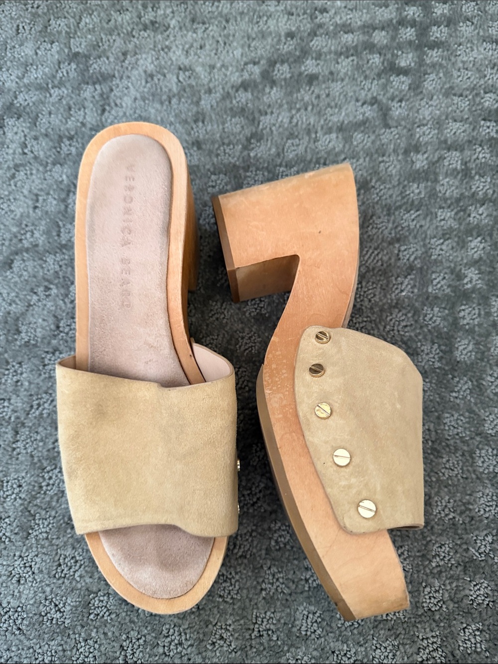 Veronica Beard Suede Slide Clogs in Light Tan 8